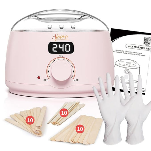 Ajoura Digital Wax Warmer, 10 minutes Quick-Heat Hair Removal Kit with Precision Temp. Control, Wax Heater including 30 Waxing Sticks & 2 Pairs of Gloves, Ideal Home & Salon Use for Whole Body