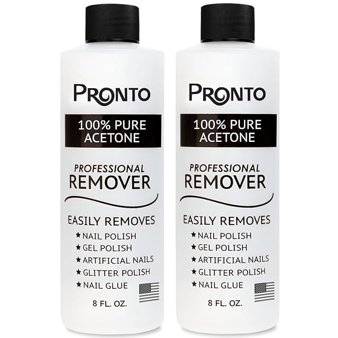 Pronto 100% Acetone Gel Nail Polish Remover - Polish Remover for Nails | Acetone Nail Polish Remover & Acrylic Nail Remover for Removal of Glue & Dip | Acrylic Nail Remover, 8 Fl oz 2 pack