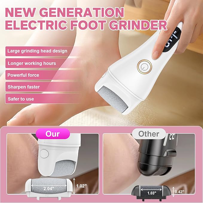 Electric Foot File - Callus Remover for Feet, Adjustable 3 Speed Foot Callus Remover with 16 in 1 Pedicure Tools Professional Foot Care, to Remove Dead Skin and Calluses Hard Skin Dry Cracks (White)