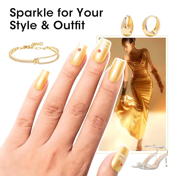 GELLEN Metallic Nail Polish Set, Gold Silver Chrome Mirror Nail Polish with 3-in-1 Base Coat Top Coat Strengthener Polish, Air Dry Nail Lacquer for Finger Toe, Christmas DIY Manicure Gift