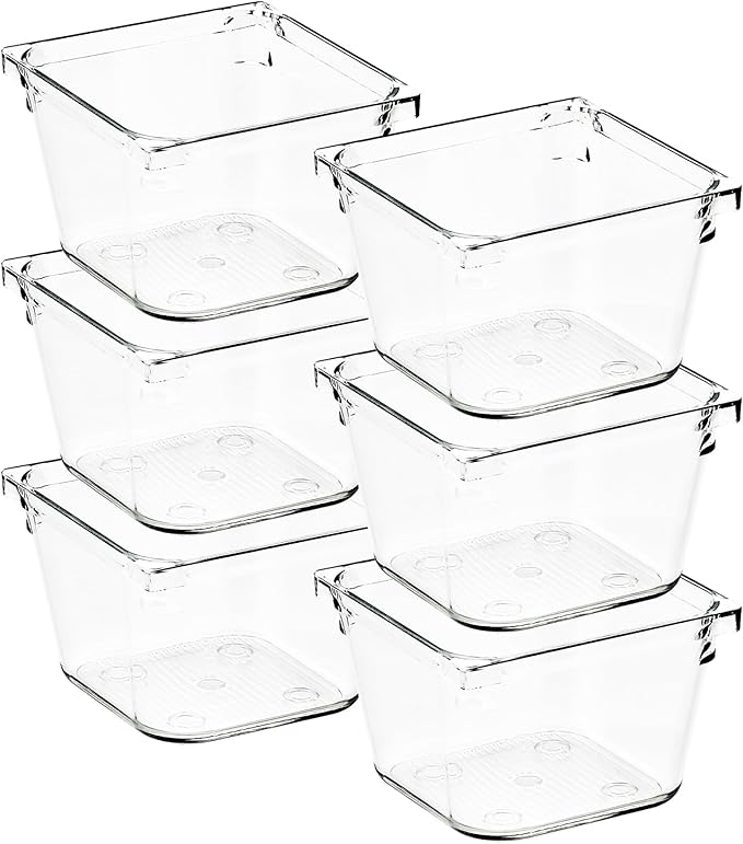 6 Pack Drawer Organizer - 3" X 3" Clear Acrylic Storage Bins with Non-Slip Pads, Versatile Desk Tray for Makeup, Jewelry, Kitchen, Bathroom, and Office Organization