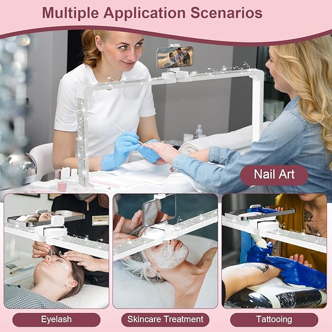 iVict Nail Desk Lamp, 34" Nails Tech Light with Phone Stand, 0-100% Adjustable Brightness, 3000K-6000K Color Temperature Led Desk lamp for Nail, Tattoos, Eyebrows, Beauty(Diamond, Large)