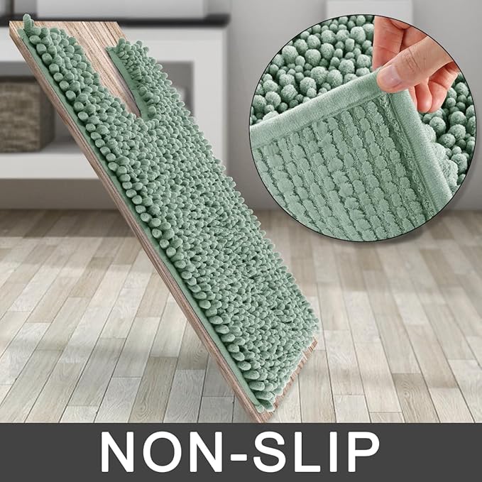 Yimobra Toilet Rug U Shaped Washable 24x20 Inch - Ultra Soft Absorbent Chenille Bath Rugs for Toilet, Quick Dry & Machine Washable, Non Slip Contour Bathroom Mat, Green