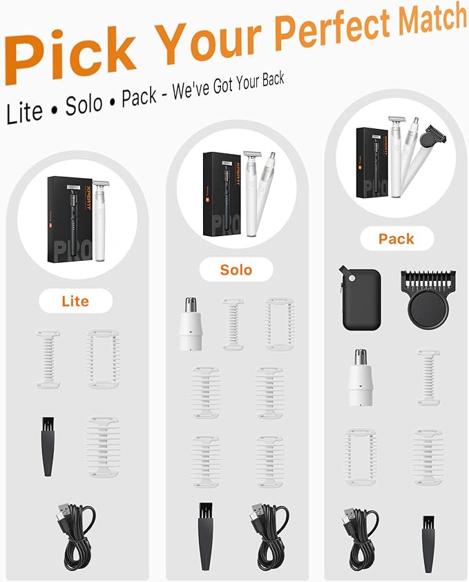 New Electric Beard & Nose Hair Trimmer Kit - Painless Razor with 12 in 1 Rotating Comb, Magnetic Nose Hair Head, Waterproof Wet/Dry, Groin/Ball Shaver for Men, USB-C Fast Charging,White(Pack)