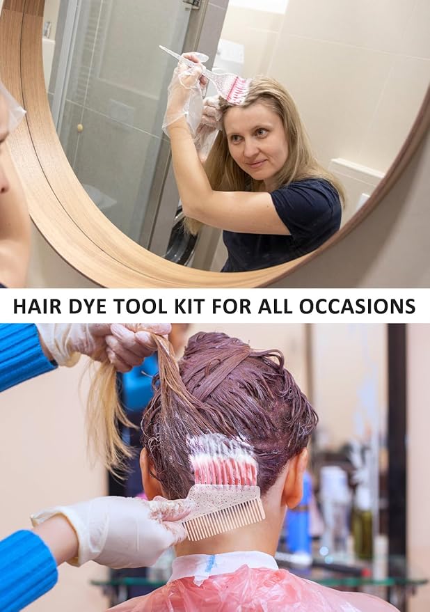 19PCS Hair Bleach Dye Kit with Hair Dye Brush and Bowl Whisk Hair Clips Protective Gear Set, Ideal for Hair Bleaching Coloring Highlighting, Essential Salon Supplies for Home Use (Pink)