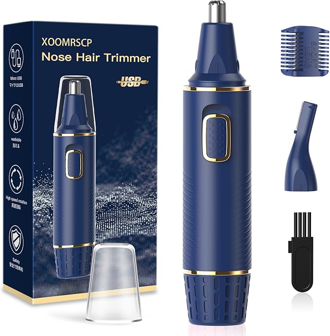 Nose Hair Trimmers for Men，Rechargeable Hair Trimmer 2 in 1 Painless Multifunctional Ear and Nose Hair Trimmer with IPX7 Waterproof Dual Edge Blades (Blue)