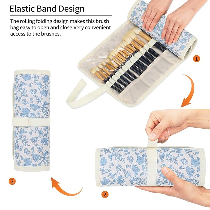 OCHEAL Makeup Brush Holder,Makeup Brush Organizer,Travel Makeup Brushes Bag Cosmetic Bags Pouch for Women Cosmetic Brushes Makeup Artist - Floral