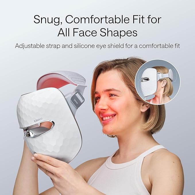 Ulike ReGlow LED Light Therapy Mask, Red Light Therapy for Face, 4 Modes with Red, Blue, Yellow & Infrared Lights for Reduce Acne & Anti-Aging, Eye-Protection, 272 Beads, Remote Control,White
