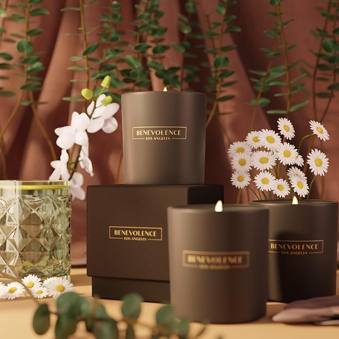 Benevolence LA Eucalyptus & Chamomile Christmas Scented Candles | Soy Candles, Black Candle for Home | Holiday Candle Gifts for Women and Men | Home Fragrance | Aromatherapy | 8oz, 45 Hour Burn