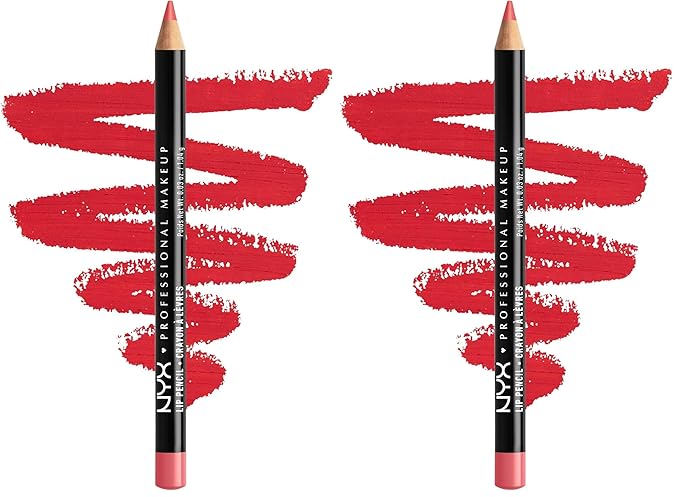 NYX PROFESSIONAL MAKEUP Slim Lip Pencil, Long-Lasting Creamy Lip Liner - Hot Red (Pack of 2)