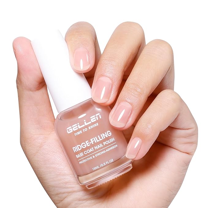 GELLEN Tinted Nude Ridge Filler For Nails, Clear Nail Polish Ridge Filling Base Coat, Nail Strengthener and Growth, Hydrates Strengthens Nourishes Damaged Dry Nails, Shea Butter & Vitamin E & Protein