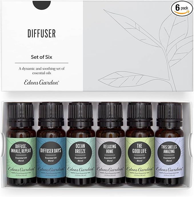 Edens Garden Essential Oils Diffuser 6 Set – 100% Pure Therapeutic Grade Aromatherapy Blends For Stress Relief, Focus & Sleep Support – Undiluted & Natural - For Home, Office & Wellness, 10 ml/ 6 Pack