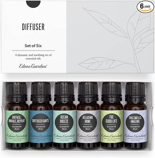 Edens Garden Essential Oils Diffuser 6 Set – 100% Pure Therapeutic Grade Aromatherapy Blends For Stress Relief, Focus & Sleep Support – Undiluted & Natural - For Home, Office & Wellness, 10 ml/ 6 Pack