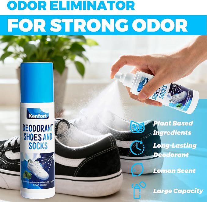 Shoe Deodorizer Spray, Natural Odor Eliminator for Strong Odors-5.5 oz, for Shoes, Skates, Work Boots and More