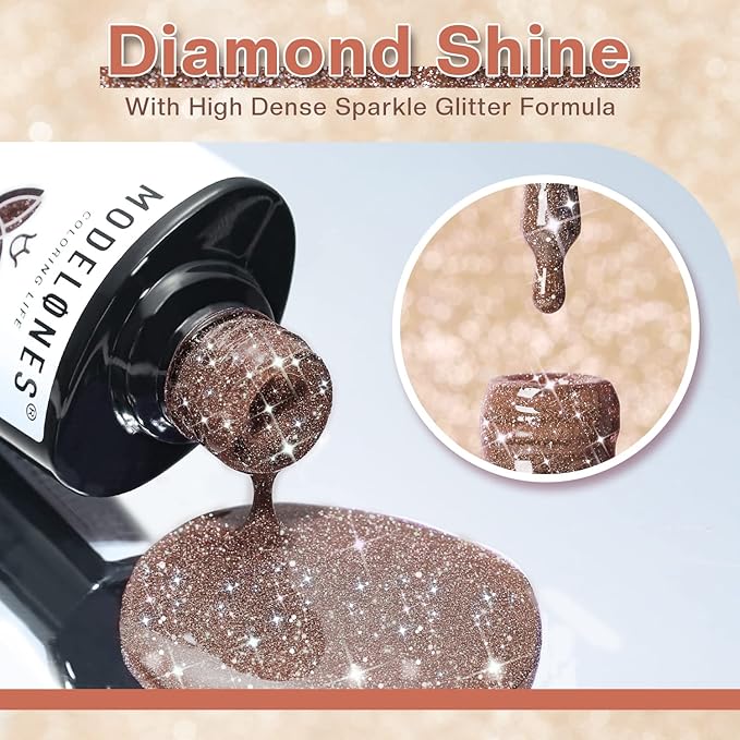 Modelones Nail Polish Remover, Acetone Nail Polish Remover and Glitter Sparkle Reflective Gel Rose Soak Off 8 Fl Oz for Nail Art Design LED Manicure Salon DIY at Home 1 PCS, Rose