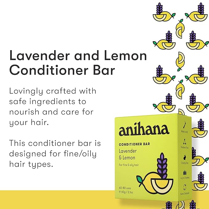 ANIHANA Conditioner Bar for Thin Fine Oily Hair Gives Hair Volume & Body Natural Healthy Look and Shine Paraben Free Lavender and Lemon 2.1 oz