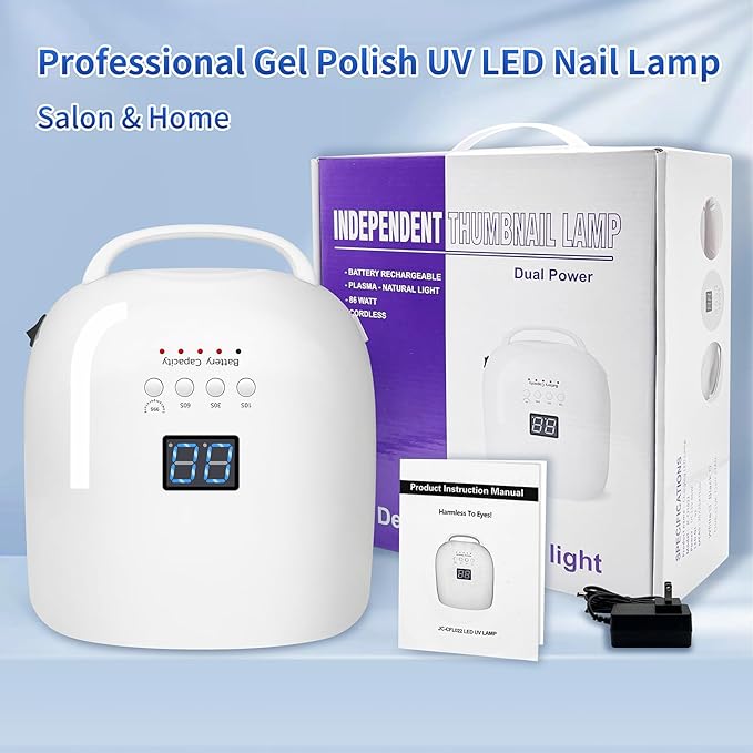 UV LED Nail Lamp, 86W Rechargeable Cordless Nail Dryer, 52 Lamp Beads 4 Timers Settings & Auto Sensor, Professional Gel Polish UV LED Nail Light for Salon & Home (White)