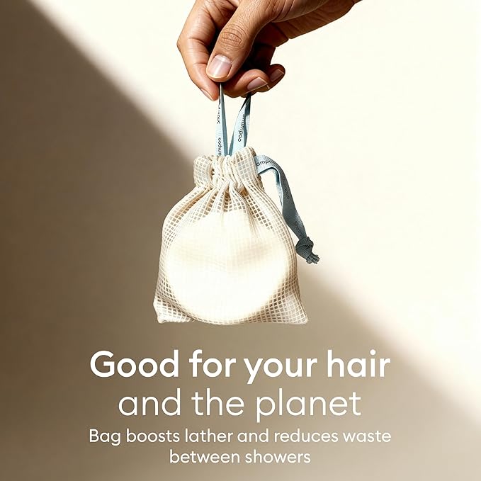 Vove Shampoo Bar Set with Sudsing Bag, Vanilla Cedar, 2 Bars & Storage Bag, Strengthening Solid Shampoo with Rice Protein, Ginseng & Squalane, Essential Oil Blend, FSC Packaging