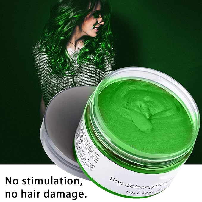 Green Hair Spray, Temporary Hair Color Wax, Natural Hair Wax Color Spray 4.23 Ounces, Kids Women Temporary Hair Dye Wax Styling Clay Pomades for Christmas Party,Role Playing,Cosplay,Halloween (Green)