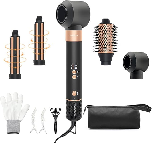 Hair Styler Hair Dryer Brush - 110,000 RPM High-Speed Hot Air Styler,Multi Stylers with Auto-Wrap Curler, Professional Blow Dryer Brush for Fast Curling Volumizing Straightening Styling(Black-Golden)