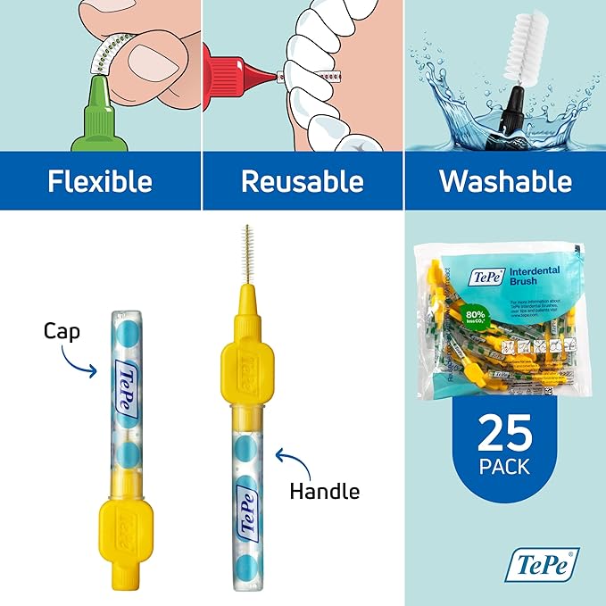 TePe Pack of 25 Interdental Brush Original, Soft Dental Brush for Teeth Cleaning, 4, Yellow