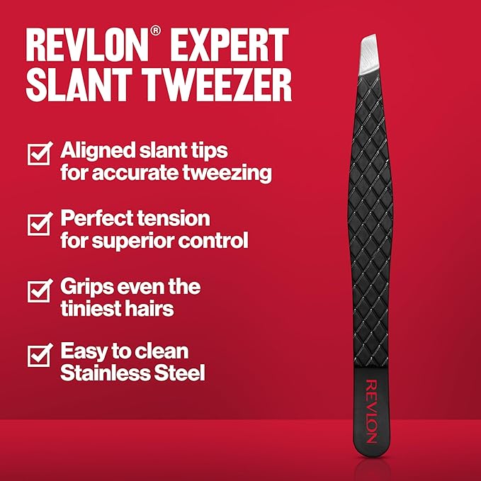 Revlon Expert Slant Tweezer, High Precision For Easy Hair Removal, Made With Stainless Steel, Stocking Stuffer for Women & Men, 1 count
