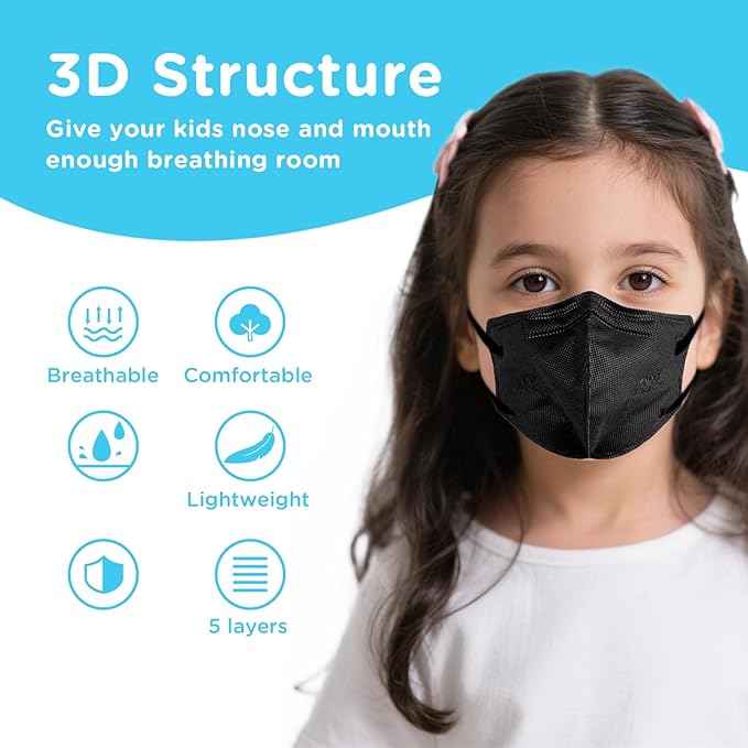 KN95 Masks for Children, 50 Packs 5 Layers Breathable, Disposable Masks With Adjustable Earloop for Boys Girls in School & Travel Outdoor