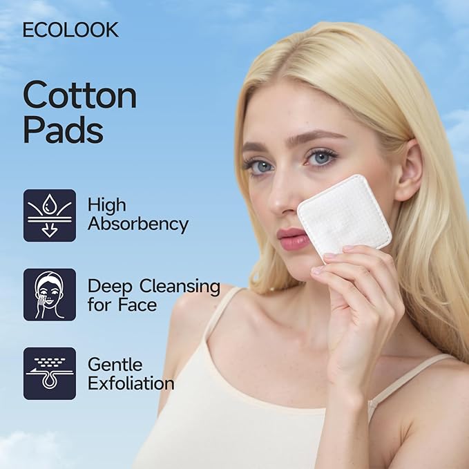 ECOLOOK Triple-Layer Cotton Facial Pads | Textured Exfoliating & Ultra-Soft Cotton Pads for Face | Reinforced Edges,Lint-Free & No Tear | Gentle for All Skin Types | Pair with Toner -1 Pack