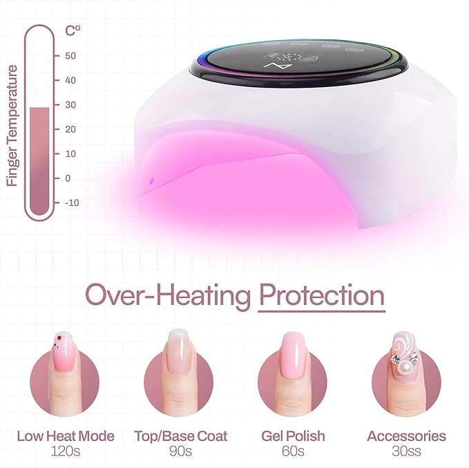 M - HaloLite LED Nail Curing Lamp 98W, 32 LEDs, Wireless Rechargeable with 5200mAh Battery, Fast UV/LED Gel Nail Dryer for Salon & Home Use, Long-Lasting, Portable, Cordless Design (Black)