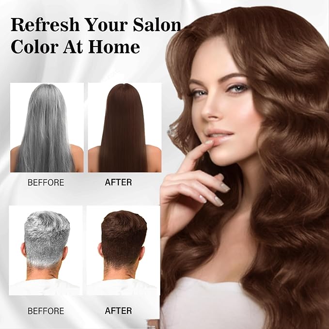 Hair Dye Shampoo 3-in-1 Vegan Color for Gray Hair - Ammonia-Free for Men & Women – Beard & Hair Coloring – Instant Gray Coverage Champú Para Canas Mujer & Hombre (CHESTNUT BROWN)
