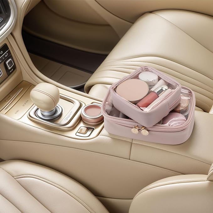 Pocmimut Mini Makeup Bag with Small Cosmetic Bag Travel Essentials Organizers,TSA Approved Toiletry Bag Makeup Pouch Clear Cosmetic Bags for Women,Pink