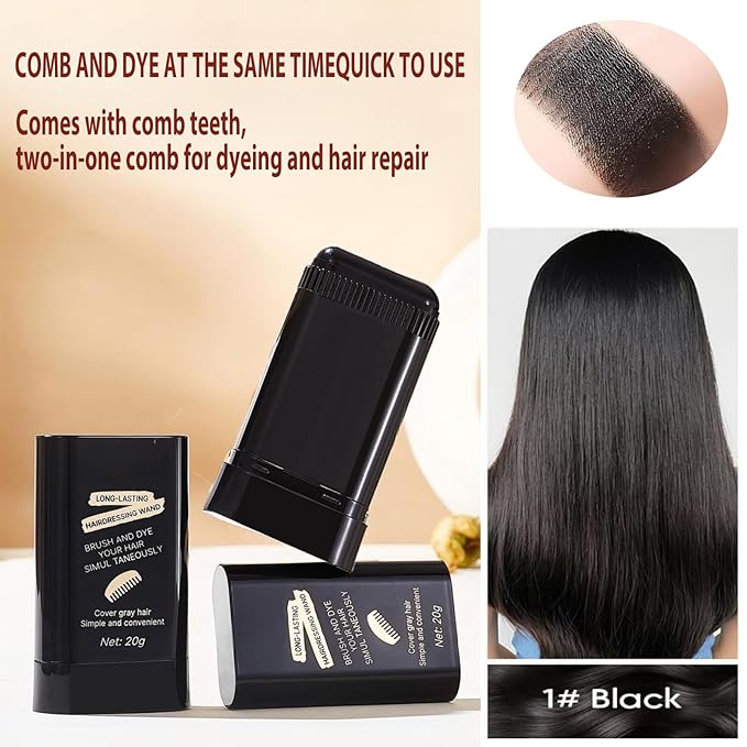2-in-1 Hair Color Stick & Comb, Long-Lasting Waterproof Color,Sweat-Proof, Quick Root Touch-Up, Coloring Tool – For Women & Men (Black-2PCS)