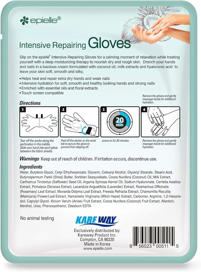 Epielle Intensive Repairing Hand Mask 6 Pairs, Deep Moisturizing Gloves for Dry, Cracked Hands, Self Care Gifts for Women, Spa Kit, Stocking Stuffers, Thanksgiving Essentials