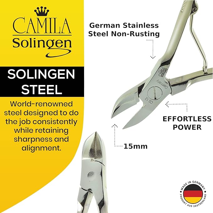 CS12-CS18 Professional 4" Fingernail Toenail Nipper/Clipper/Cutter Manicure and Pedicure Heavy Duty Super Sharp Curved Stainless Steel 15mm Blade Solingen Germany (Silver + Nail File)