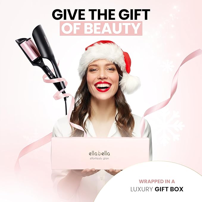 ELLA BELLA® Ultimate Waver Curling Iron • Crimper Hair Tool • Adjustable Heat Settings • Dual Voltage Hair Curler • Anti-Scald Tech • Ionic Ceramic Coating for Long-Lasting, Frizz-Free Beach Waves