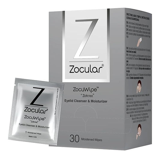 Zocuwipe Eyelid Wipes with Natural Okra Complex - Eyelid Cleanser and Moisturizer Pads for Irritated, Red Eyes from Dry Eye, Blepharitis 30ct