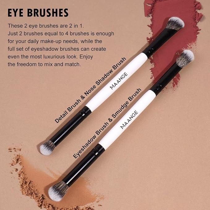 MAANGE 4 PCS Foundation Contour Conceal Brush Set, Makeup Brushes, Eyeshadow Concealer Brush, Double Sided Foundation Contour Blush Highlight Blending Eyebrow Brush For Liquid, Cream, Loose Powder