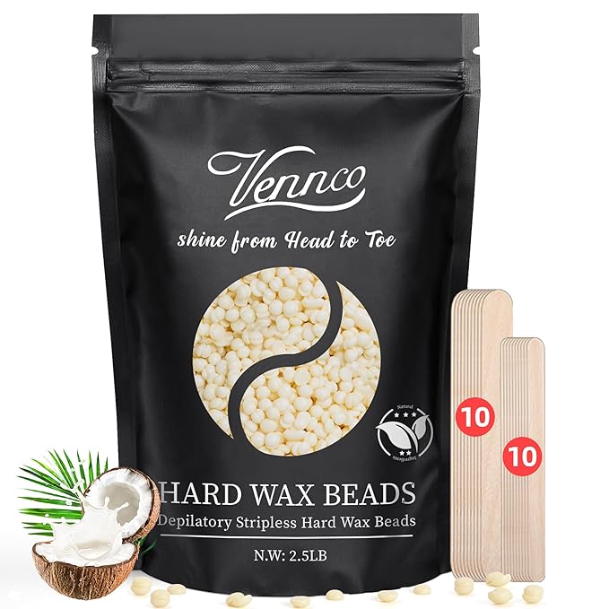 2.5lb Cream Hard Wax Beads, Premium Coconut-Infused Hair Removal Wax for Full Body - Ideal for Brazilian, Bikini, Legs, Arms, Chest, and Back