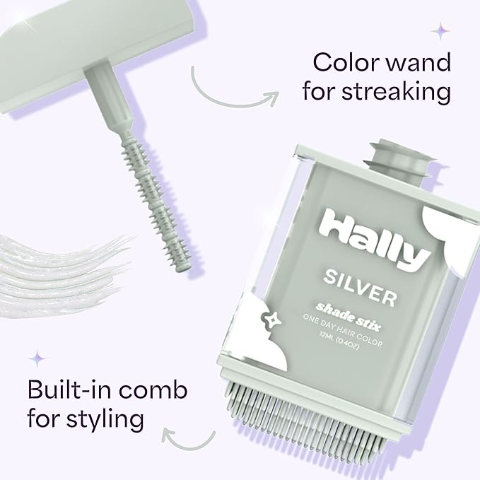 Hally Hair Temporary Hair Color, Shade Stix (Silver) - Hair Makeup Accessories for Kids, Teens & Adults - 12 ml Washable Hair Chalk & Dye for Festivals, Sporting Events & Parties