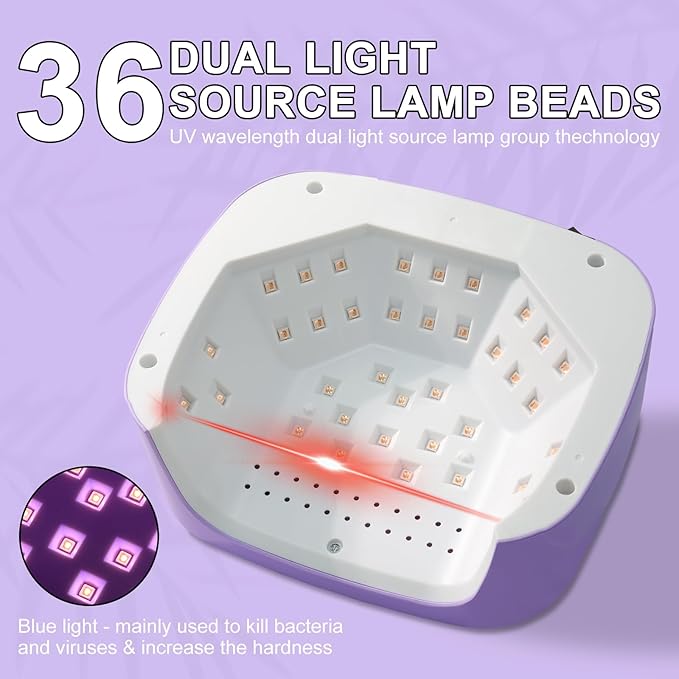 LIMEGIRL UV LED Nail Lamp Kit for Gel Polish Professional Fast Curing Purple Dryer Light Set with 4 Timer Settings Cordless Rechargeable Nail Art Cure Machine with UV Gloves and Automatic Sensor