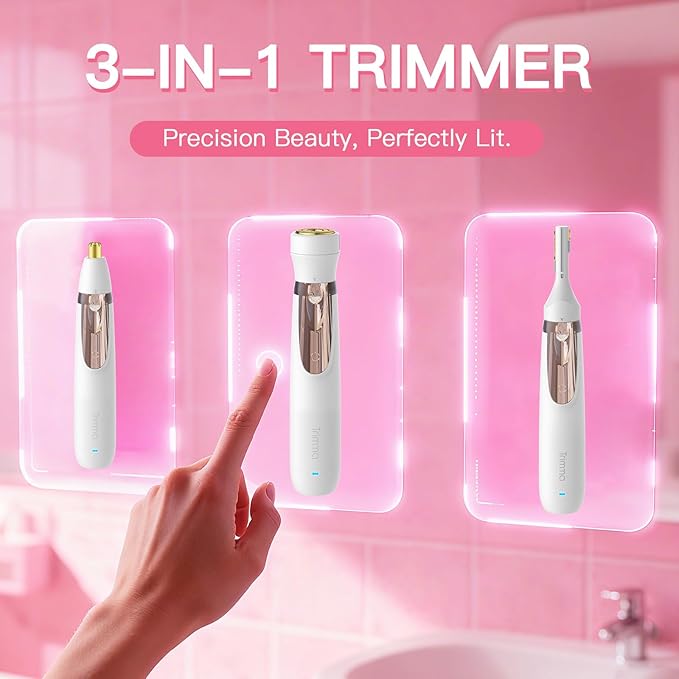 Trimma Nose Hair Trimmer for Women: 3 in1 Rechargeable Womens Facial Hair Remover and Electric Eyebrow Trimmer - Face Lips Eyebrow Nose Ear Body Painless Face Shaver with Built-in LED Light