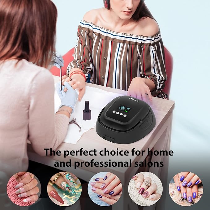126W Cordless Rechargeable UV LED Nail Lamp with Large Space, Handle and Foot Rest, Fast Curing Gel Nail Dryer with 4 Timers for Salon and Home (Matte Black)