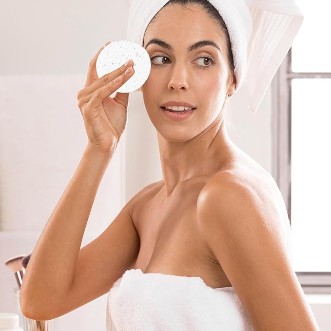 300Pcs Soft Facial Sponges, Round White Cotton Face Washing Sponge Pads, Modern Style, Wood Pulp Material, For Daily Cleansing and Makeup Removal