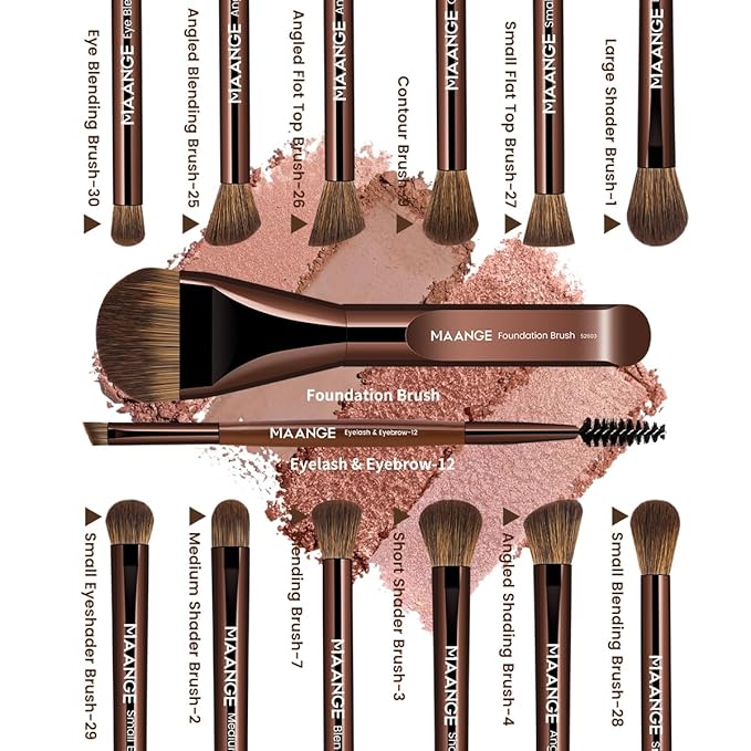 MAANGE 14-Piece Makeup Brush Set with Aluminum Ferrule- Premium Synthetic Makeup Brushes Kit Foundation Brush Eye Shadow for Beginners & Professionals(Dark Coffe)