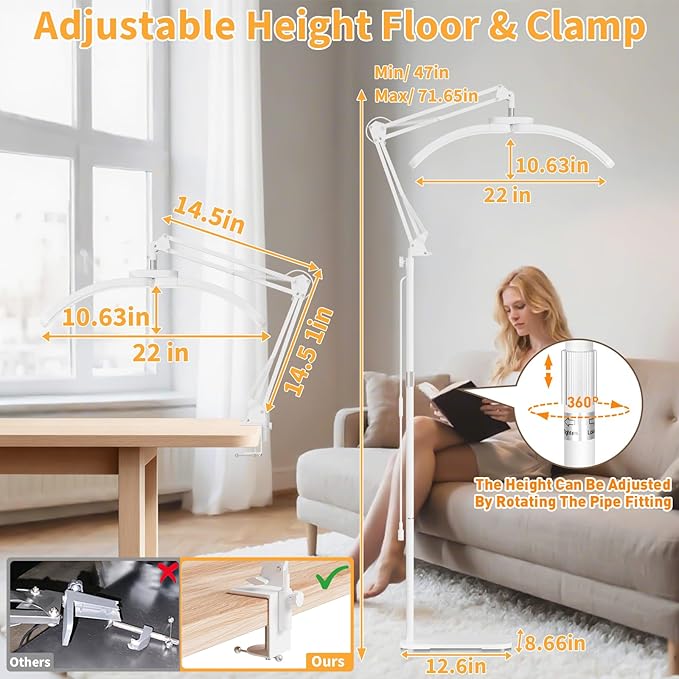 2-in-1 Lash Light for Eyelash Tech, Foldable 2025 New Upgrad Esthetician Light, Half Moon Lamp for Tattoo Artists, Nail Extensions, Beauty - Adjustable Brightness Color & Rotating Arm(White)