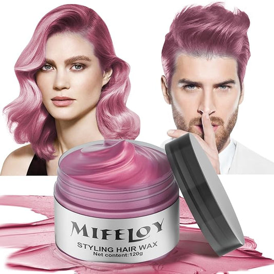 Pink Temporary Hair Color Wax, Instant Natural Hairstyle Cream Dye, Washable Styling Pomades for Girls Women Youth, Disposable Coloring Mud for Party Cosplay DIY Halloween