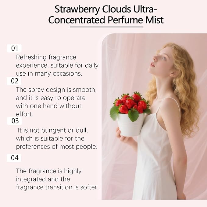 Strawberry Clouds Ultra-Concentrated Perfume Mist - Sweet Strawberry Vanilla Body Spray for Women, Long-Lasting Bath And Shower Fragrance (2)