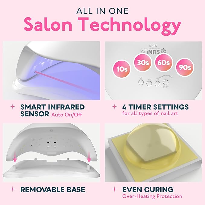 SUNUV UV Light for Nails, UV LED Nail Lamp with 4 Timer Settings, Compatible with All Gel Polish, Auto Sensor LCD Display Removable Base, SUN5