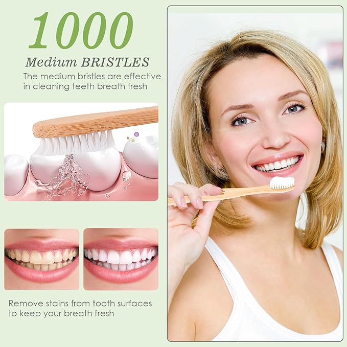 Navona 30 PCS Bamboo Toothbrushes Pack, BPA Free Medium Soft Bristles Toothbrushes for Adults, Eco-Friendly Natural Wooden Toothbrush Bulk, Box of Two Reusable Travel Toothbrush