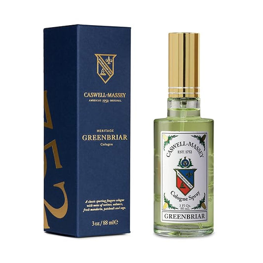 Caswell-Massey Greenbriar Cologne, Men’s Cologne with Classic and Zesty Scent with Citrus, Sage & Rugged Velvety Notes, 3 Fl Oz